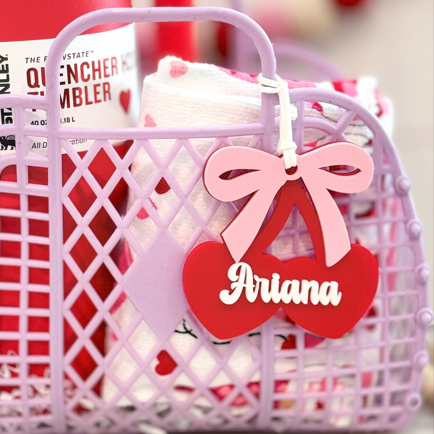 Cute Cherry Heart Valentine's Day Gift Basket Tag