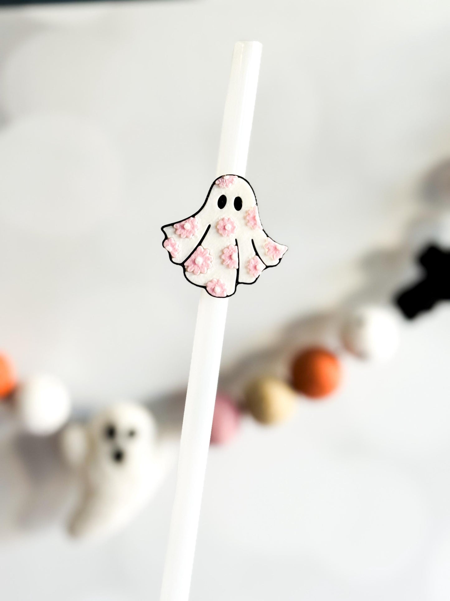 Adorable Floral Ghost Straw Topper