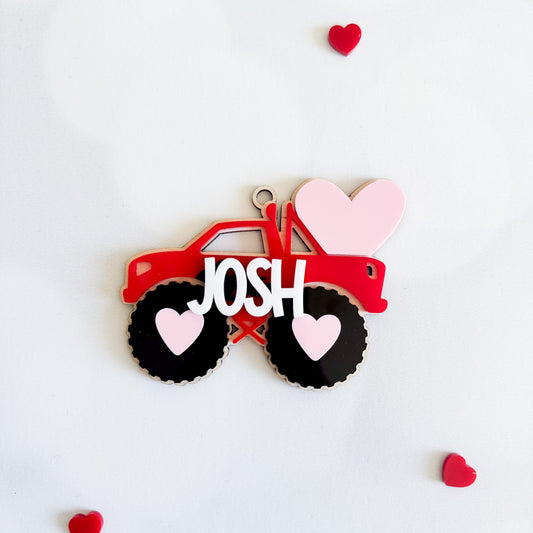 Monster Truck Valentines Day Basket Tag