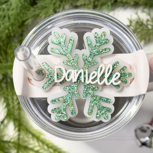 Stanley Tumbler Accessories, Christmas Snowflake, Tumble Tag, Stanley Name Plate, Personalized Name Tag, Glitter Snowflake, Christmas Gift