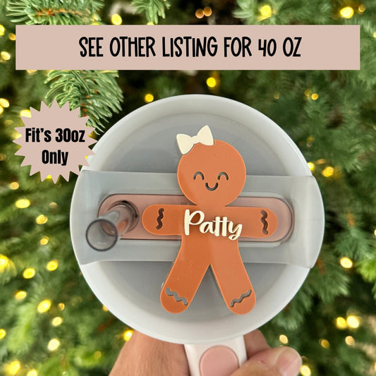 Stanley Tumbler Accessories, Gingerbread, Tumble Tag, Name Plate, Personalized Name Tag,  Gingy with Bow, Christmas Gift, 30oz tumbler