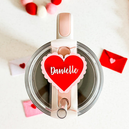 Mothers Day Heart Stanley Topper, Everyday Tumbler Tag, Heart Stanley Name Plate,  Gift, Personalized Name Tag, Quencher Name Plate