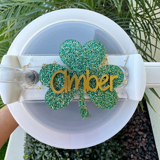 Shamrock Topper, Saint Patrick Day Stanley Topper,  Stanley Tumbler Accessory Tag, Stanley Name Plate, Personalized NameTag, St. Paddy's Day