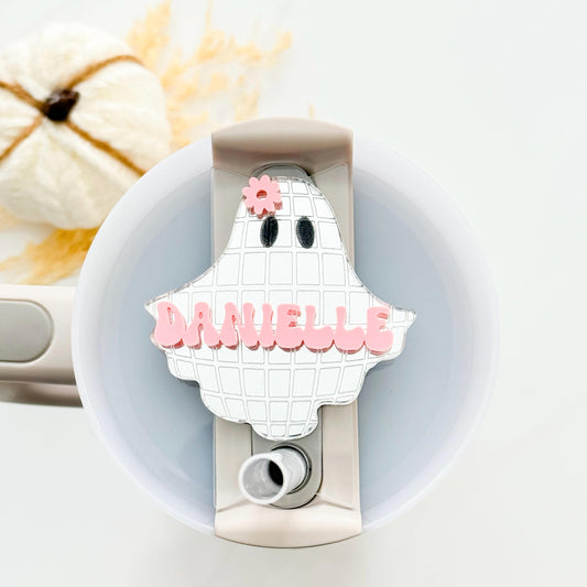 Spooky Disco Ghost Tumbler Topper, Halloween Stanley Topper, Ghost Tumbler Tag, Stanley Name Plate, Personalized Name